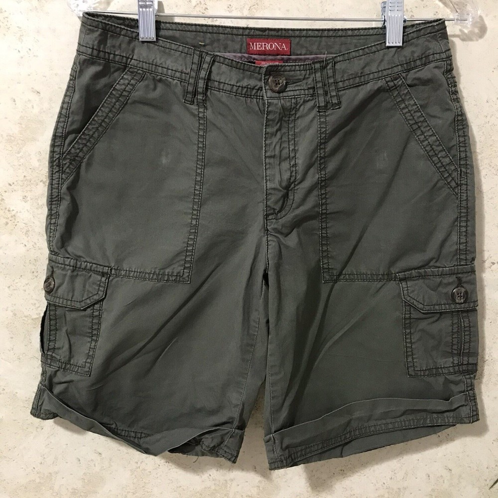 Merona Womens Green Cargo Shorts Flat Front Regular Fit Stretch Size 4